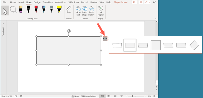 Sugestões para uma forma convertida no PowerPoint