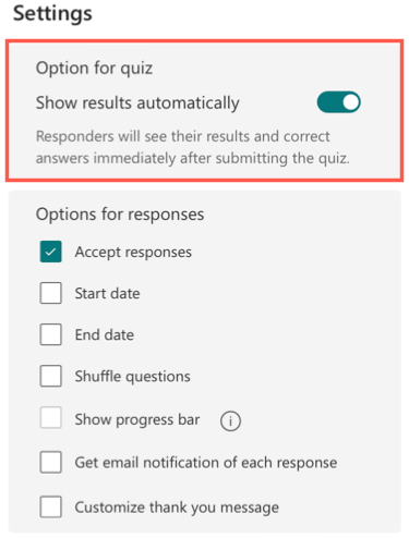 Alternar ativado para mostrar resultados automaticamente