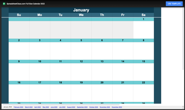 Modelo de calendário de aula de planilha