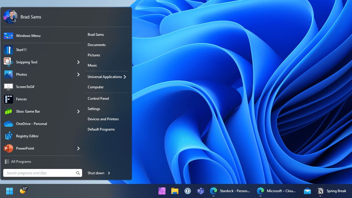 Captura de tela do Start11 no Windows 11