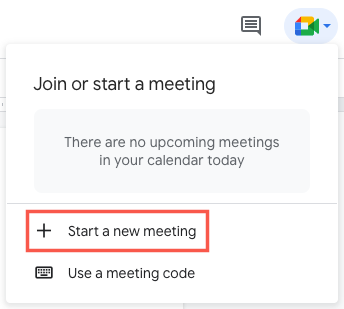 Inicie uma nova reunião usando o Google Meet