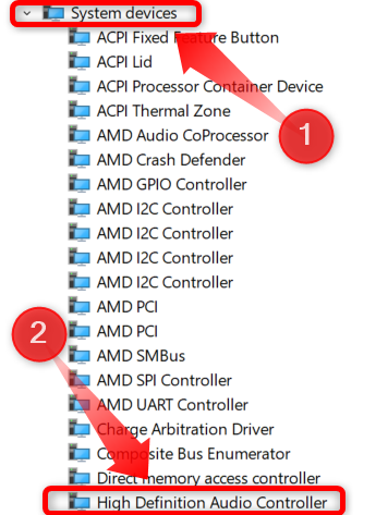 Acesse Dispositivos do Sistema e clique em Controlador de Áudio de Alta Definição