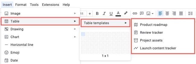 Modelos de tabela no Google Docs