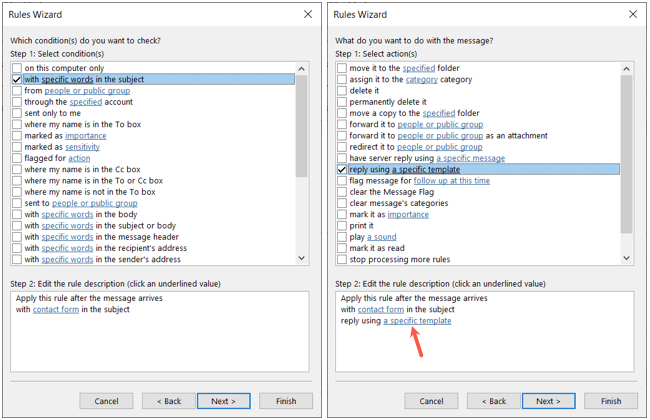 Criando uma resposta com regra de modelo no Outlook no Windows