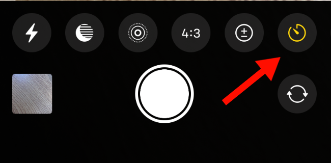 Ícone do temporizador dentro do aplicativo Câmera no iPhone