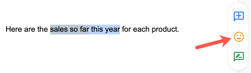 Emoji na barra de ferramentas flutuante do Google Docs