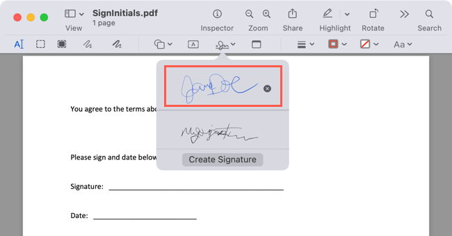 Assinatura do trackpad no menu Assinar