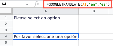 Fórmula GOOGLETRANSLATE para uma célula