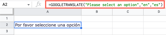 Fórmula GOOGLETRANSLATE para texto