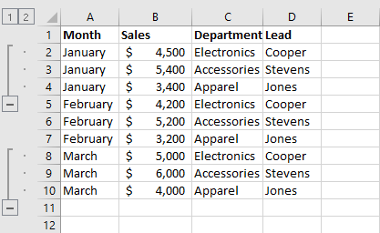 Dois grupos de linhas no Excel