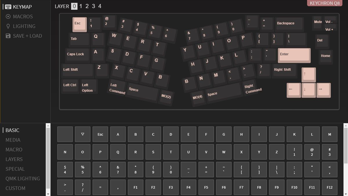 Layout do software de configuração de teclado VIA