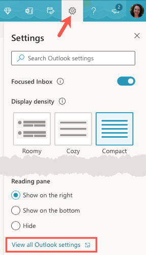 Outlook, visualizar todas as configurações