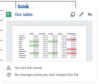 Visualização do link no Google Docs