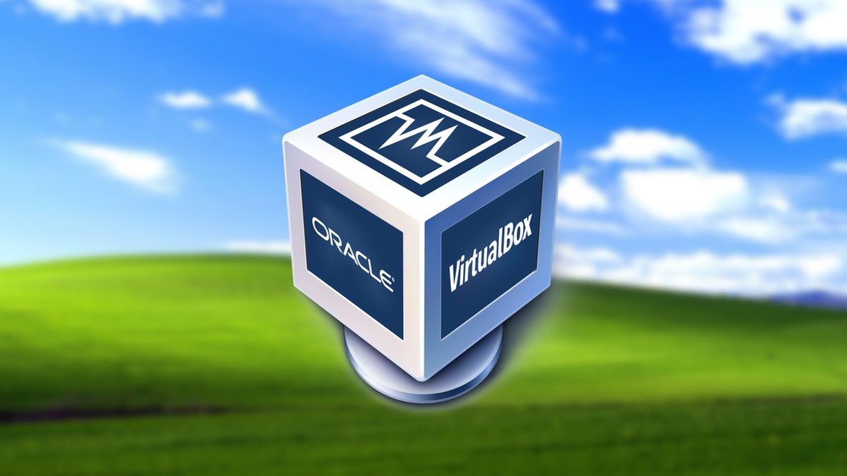 Logotipo do VirtualBox no fundo do Windows XP