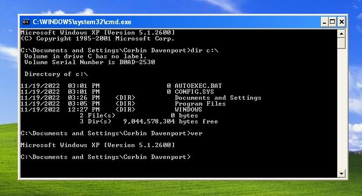 Prompt de comando no Windows XP