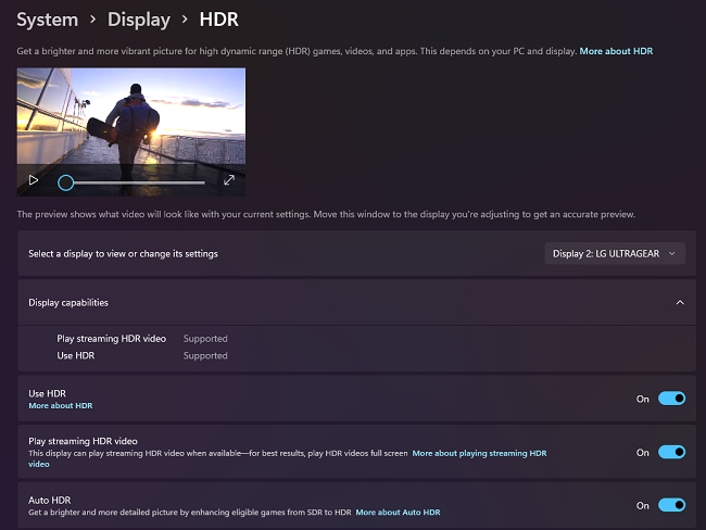 Configurações avançadas de HDR do Windows 11