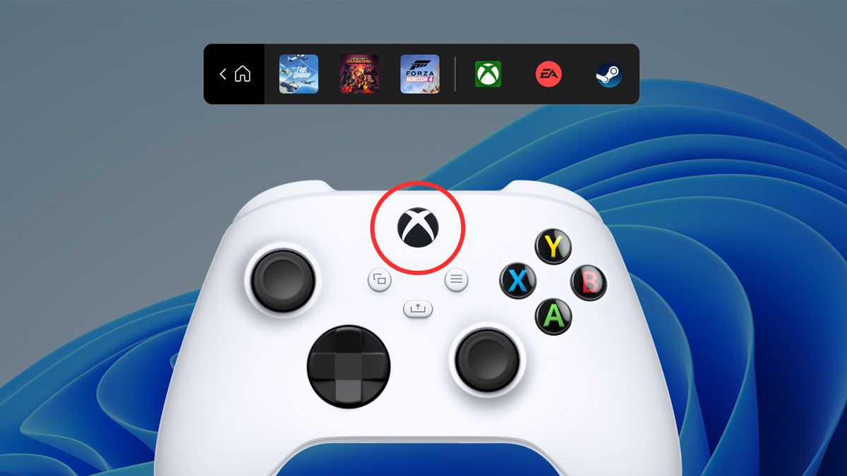 Barra de controle do Xbox com um controle do Xbox