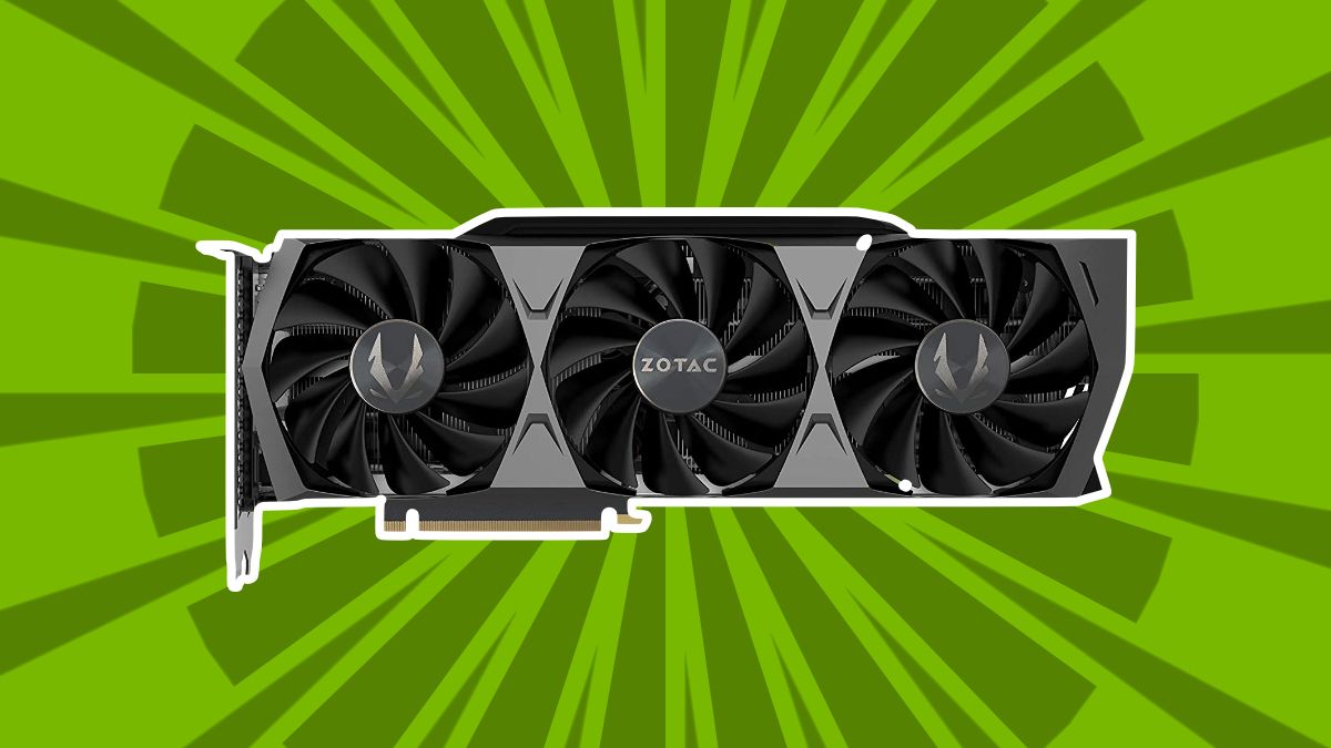 GPU ZOTAC GeForce RTX 3090 em um fundo verde