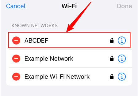 Toque no nome de uma rede Wi-Fi à qual você já se conectou.