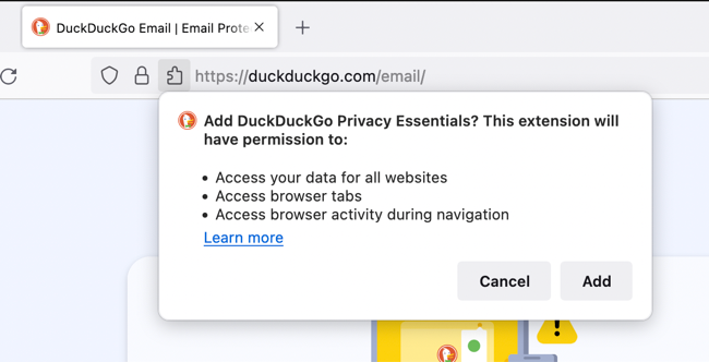 Extensão DuckDuckGo para o navegador Firefox