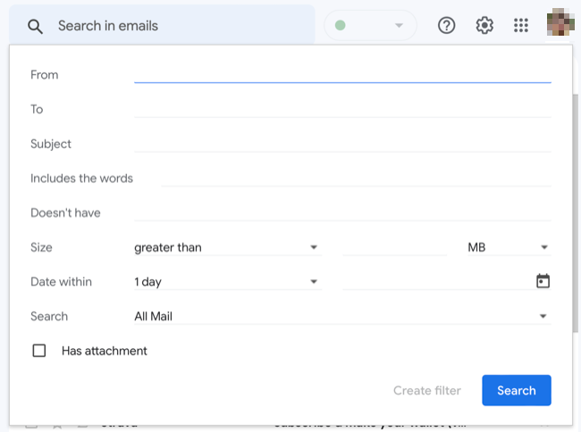 Crie uma consulta de pesquisa avançada no Gmail