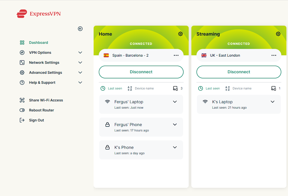 Novo grupo ExpressVPN Aircove UI