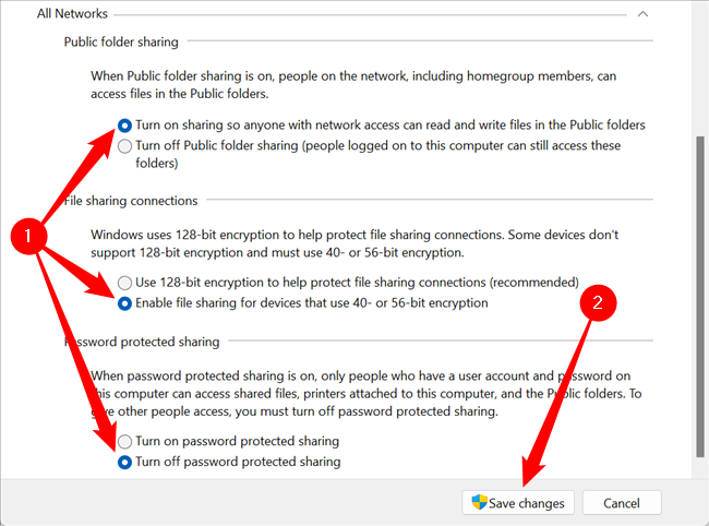 Configure as opções de compartilhamento.