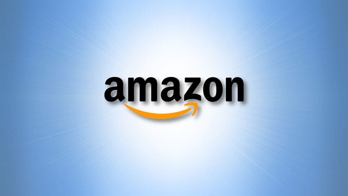 O logotipo da Amazon em um fundo azul