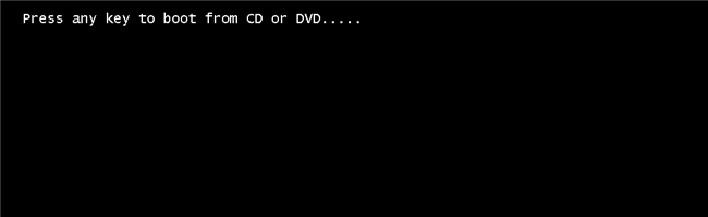 Prompt que diz: “Pressione qualquer tecla para inicializar a partir de CD ou DVD”.