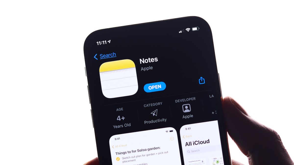 Apple Notes na AppStore na tela de um iPhone.