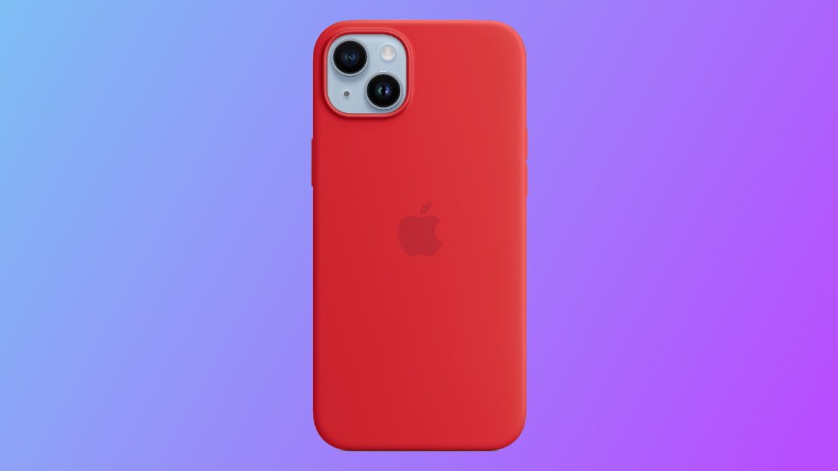 Capa de silicone vermelha Apple em fundo roxo