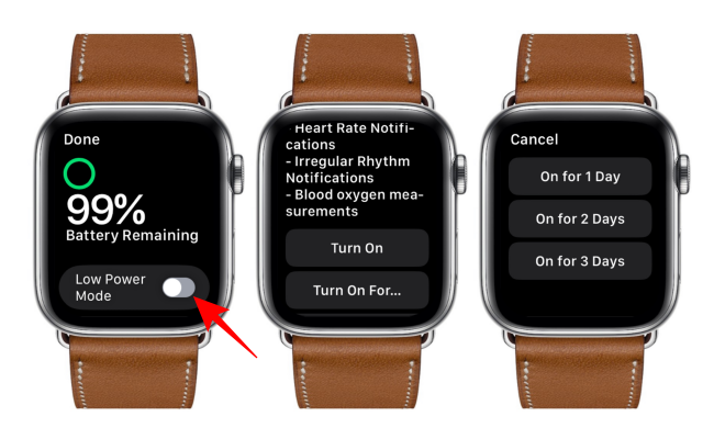 Alternar modo de baixo consumo do Apple Watch