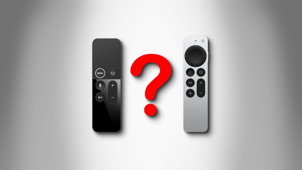 Dois tipos de Apple TV Remote com um ponto de interrogação entre eles