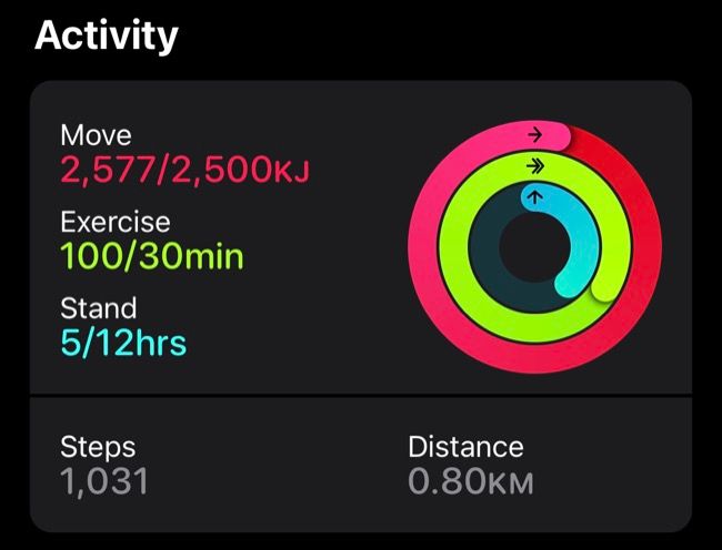 Anéis de atividade do aplicativo Apple Fitness