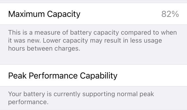 Capacidade da bateria do iPhone nas configurações do iOS