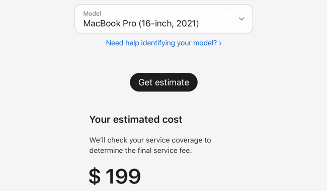 Taxa de serviço de bateria do Apple MacBook Pro 2021