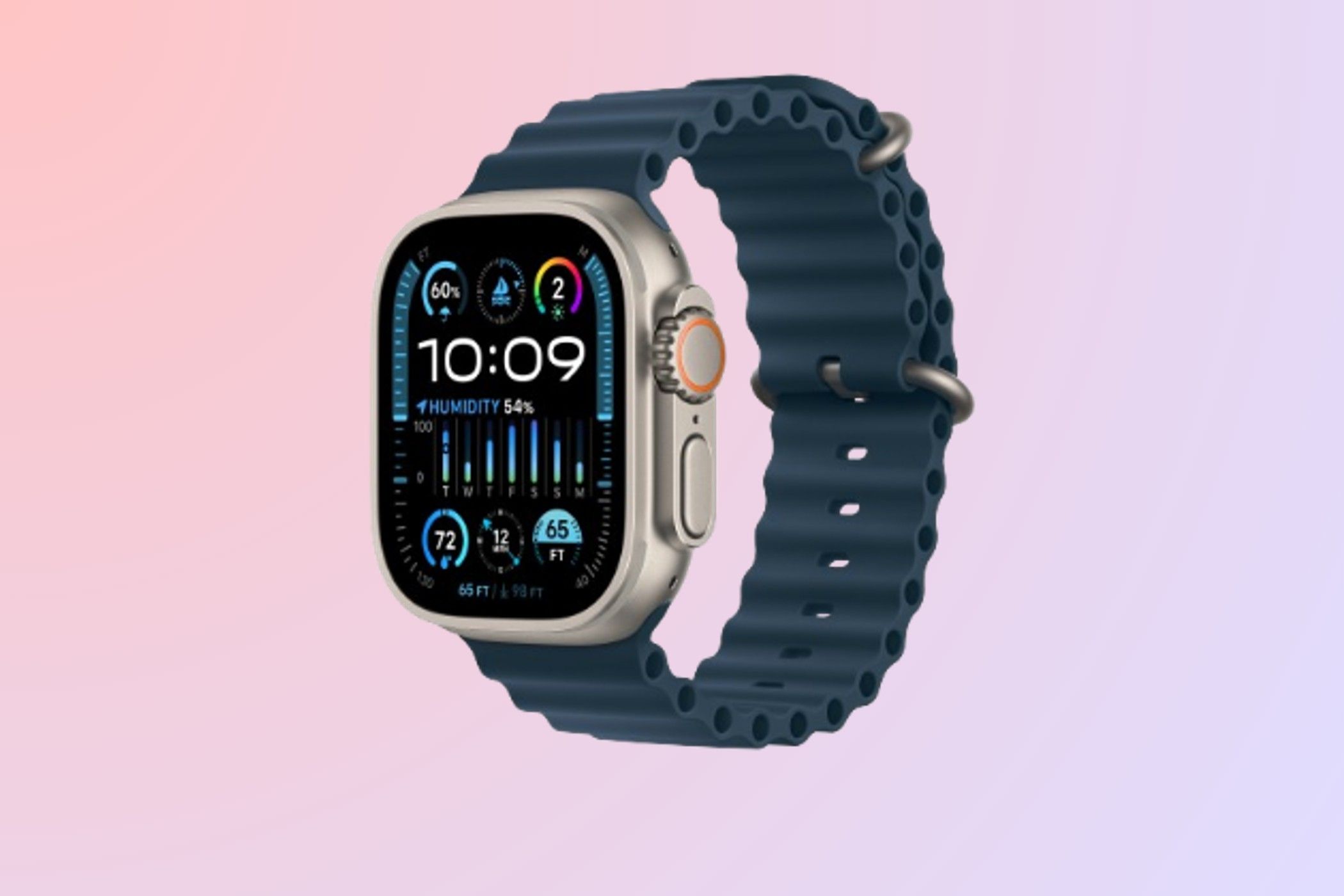 Blue Ocean Apple Watch Ultra Band em fundo gradiente