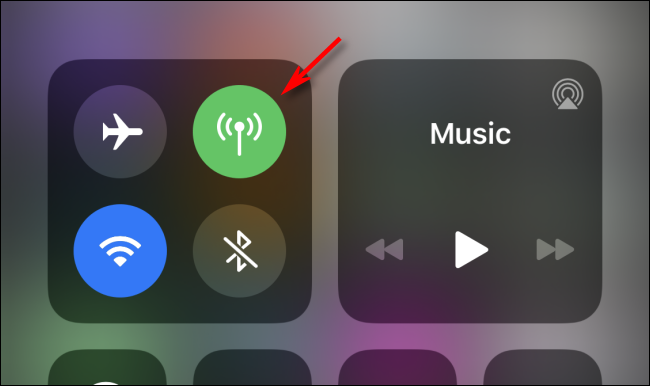 Desative dados de celular usando o Control Center