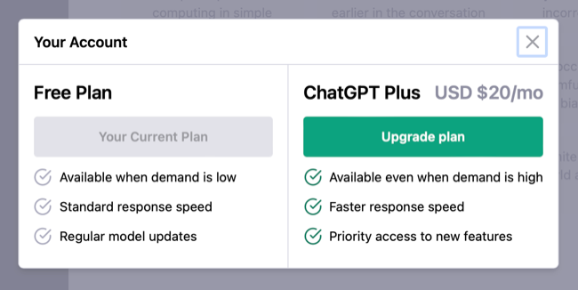 ChatGPT Plus vs. plano gratuito