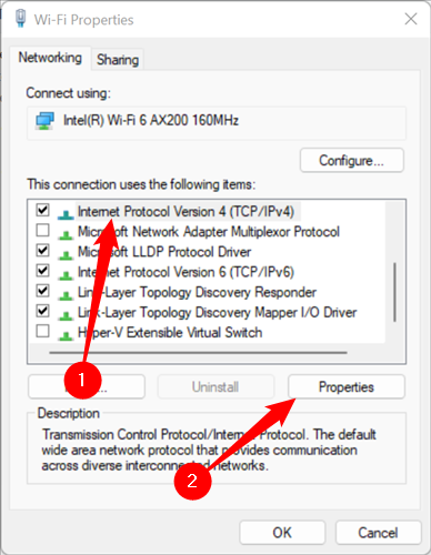 Selecione IPv4 e clique em