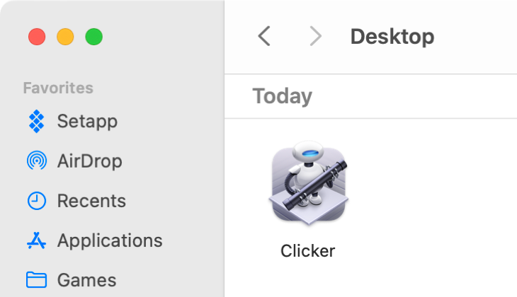 Aplicativo Automator Clicker na pasta macOS Desktop