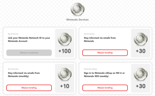 Missões My Nintendo para Platinum Points