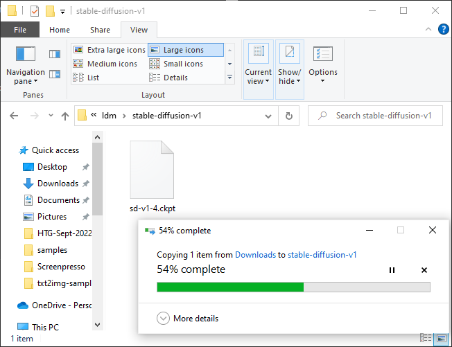 Copy the model file into the stable-diffuse-v1 folder. 