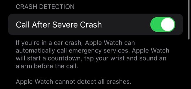 Alternância de detecção de falhas no aplicativo Watch para iPhone