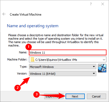 Dê um nome à máquina virtual, certifique-se de que a “Versão” esteja definida como “Windows 11” e clique em Avançar.