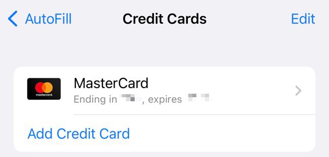 Adicionar cartão de crédito ao Safari no iPhone