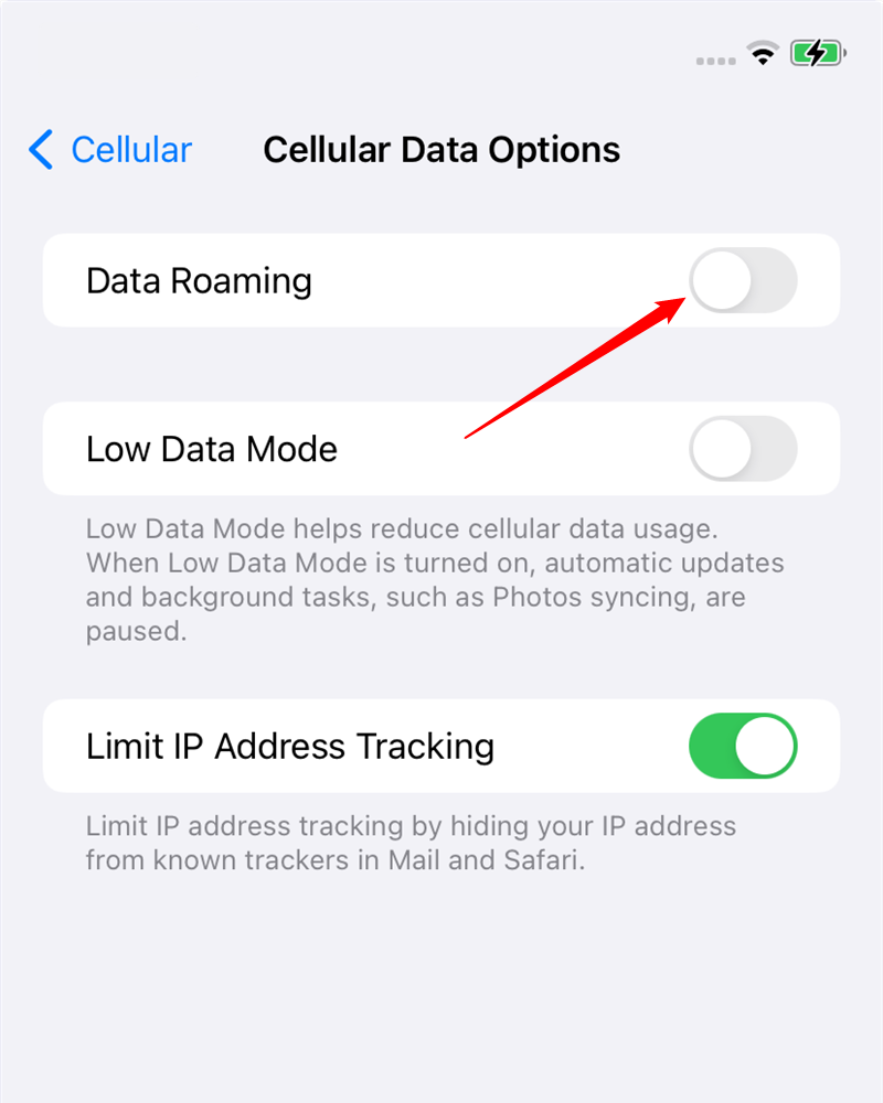 A alternância de roaming de dados.