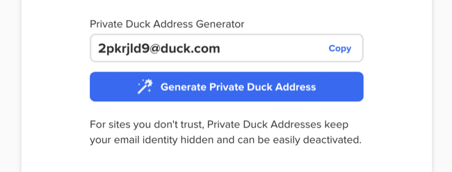 Crie um novo alias do DuckDuckGo Email Protection