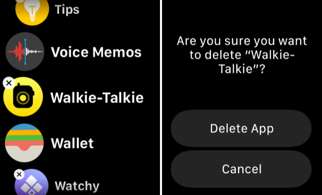 Exclua o aplicativo Walkie Talkie do seu Apple Watch