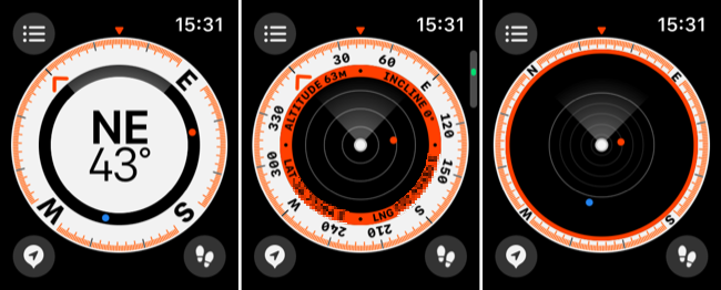 Visualizações da bússola do Apple Watch